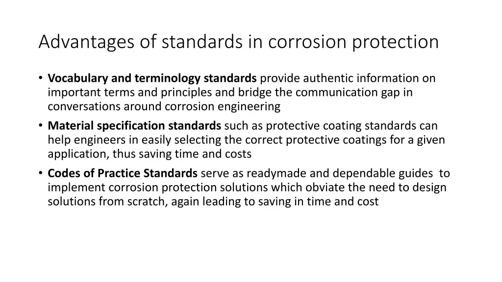 advantages of standards in corrosion protection