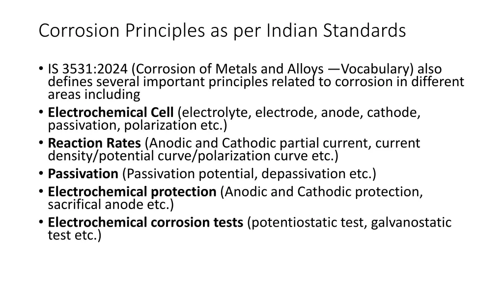 corrosion principles as per indian standards
