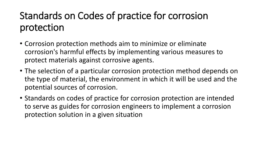 standards on codes of practice for corrosion