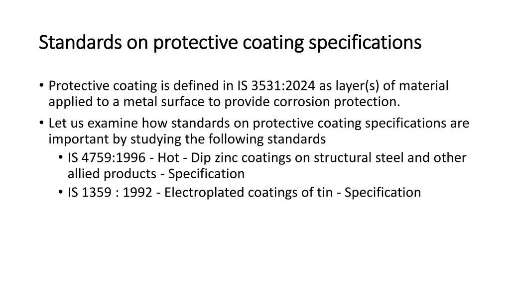 standards on protective coating specifications