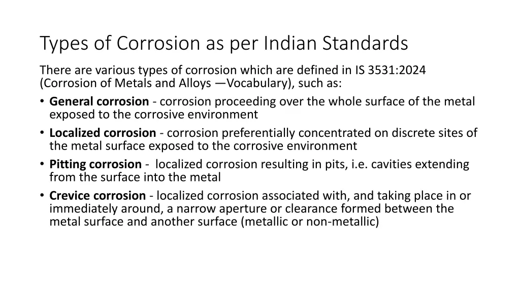 types of corrosion as per indian standards