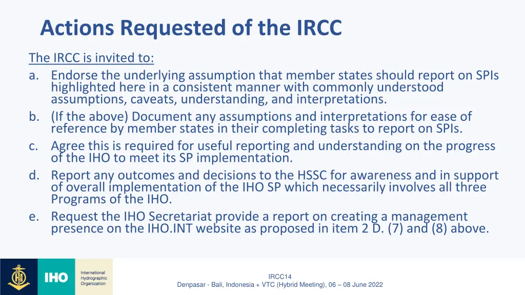 actions requested of the ircc