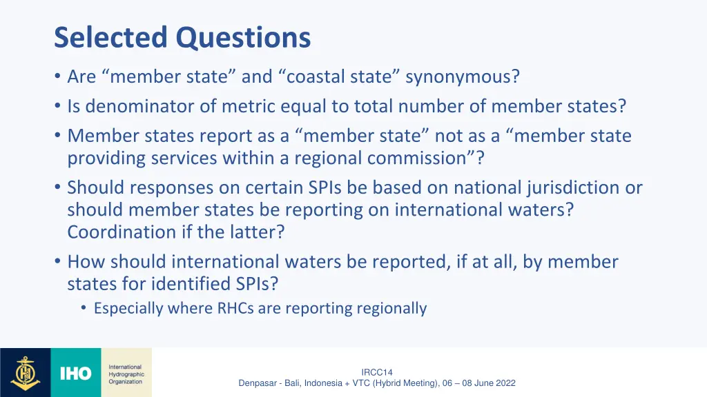 selected questions are member state and coastal