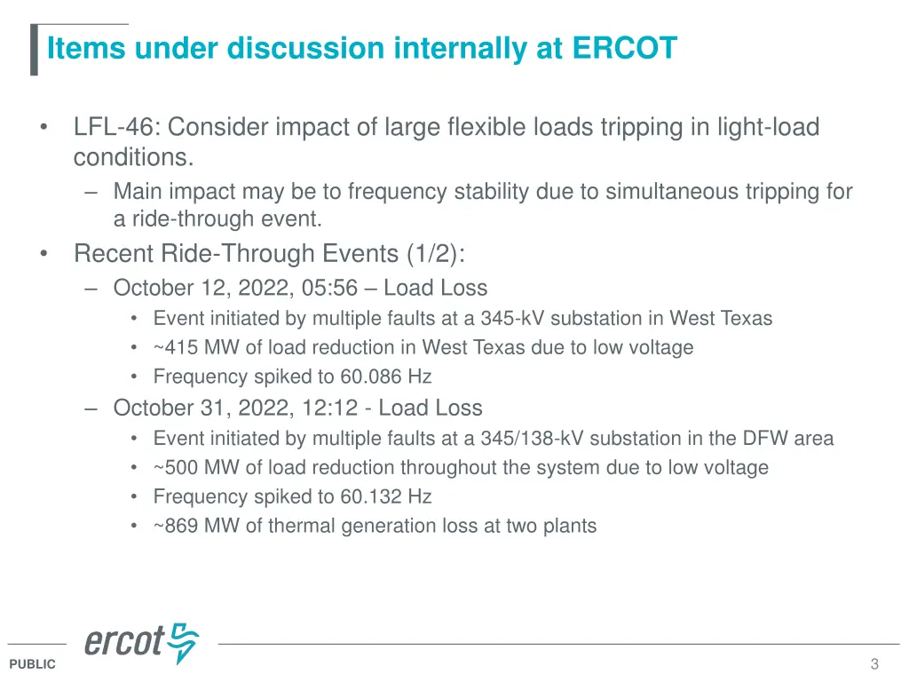 items under discussion internally at ercot 1