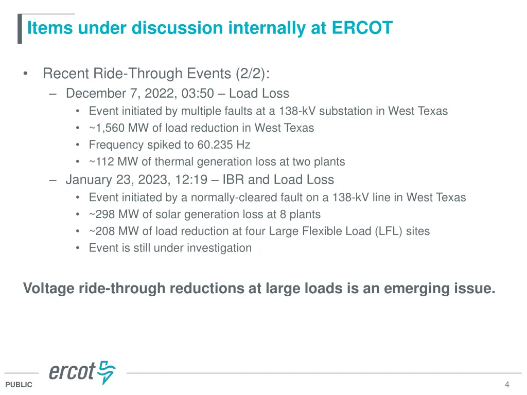 items under discussion internally at ercot 2