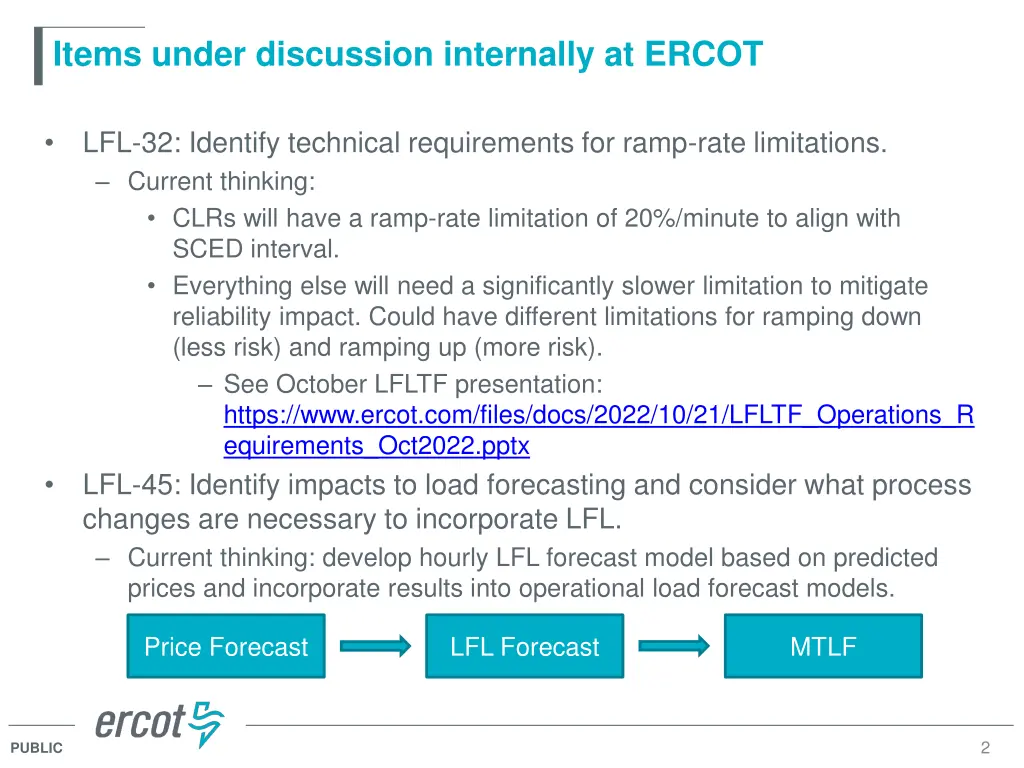 items under discussion internally at ercot
