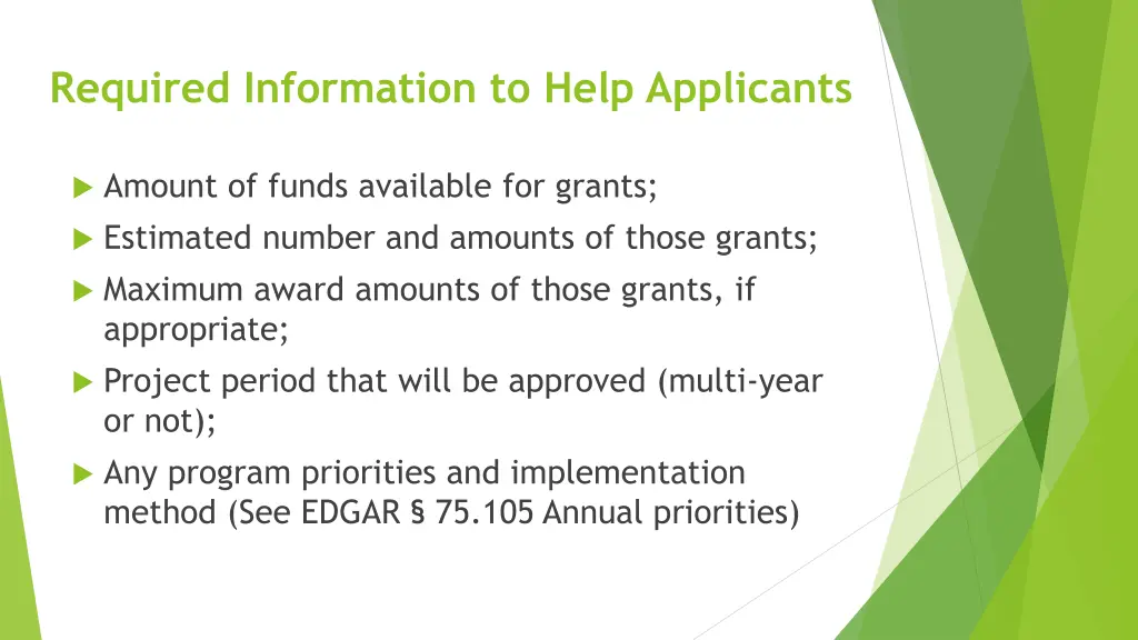 required information to help applicants