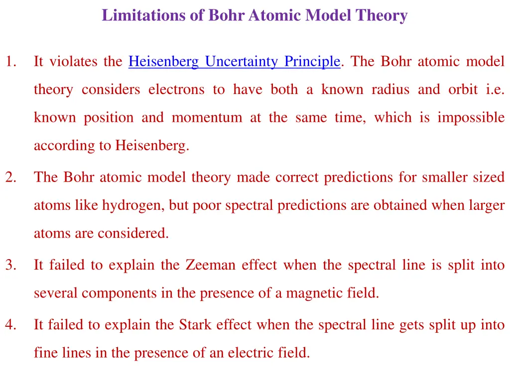 limitations of bohr atomic model theory