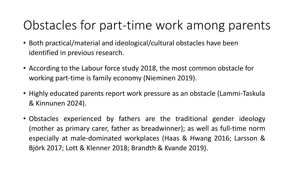 obstacles for part time work among parents