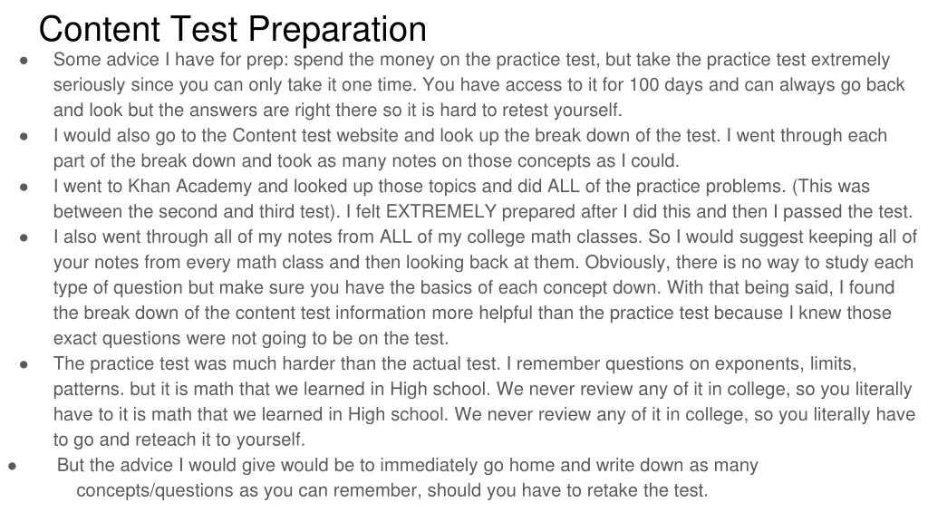 content test preparation some advice i have