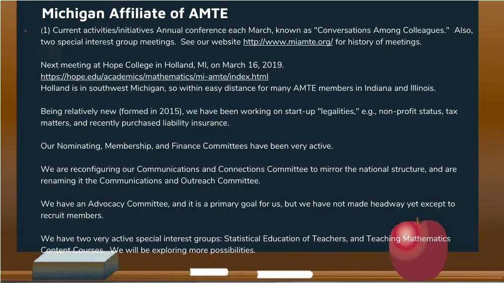 michigan affiliate of amte 1 current activities