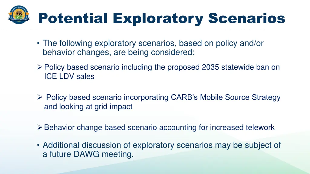 potential exploratory scenarios