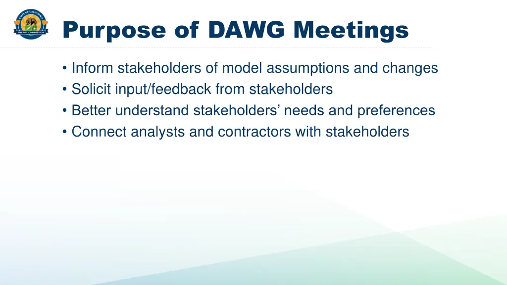 purpose of dawg meetings
