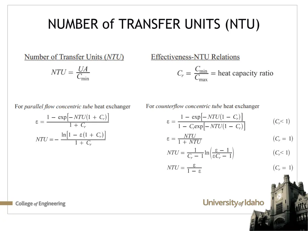 number of transfer units ntu