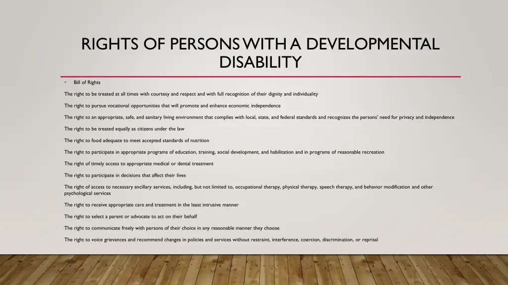 rights of persons with a developmental disability