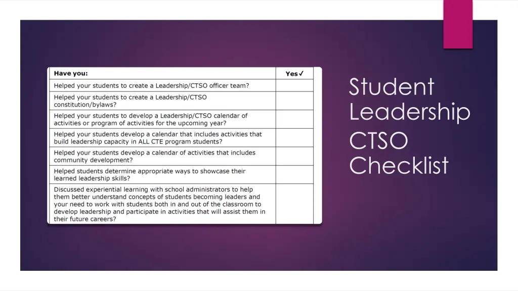student leadership ctso checklist