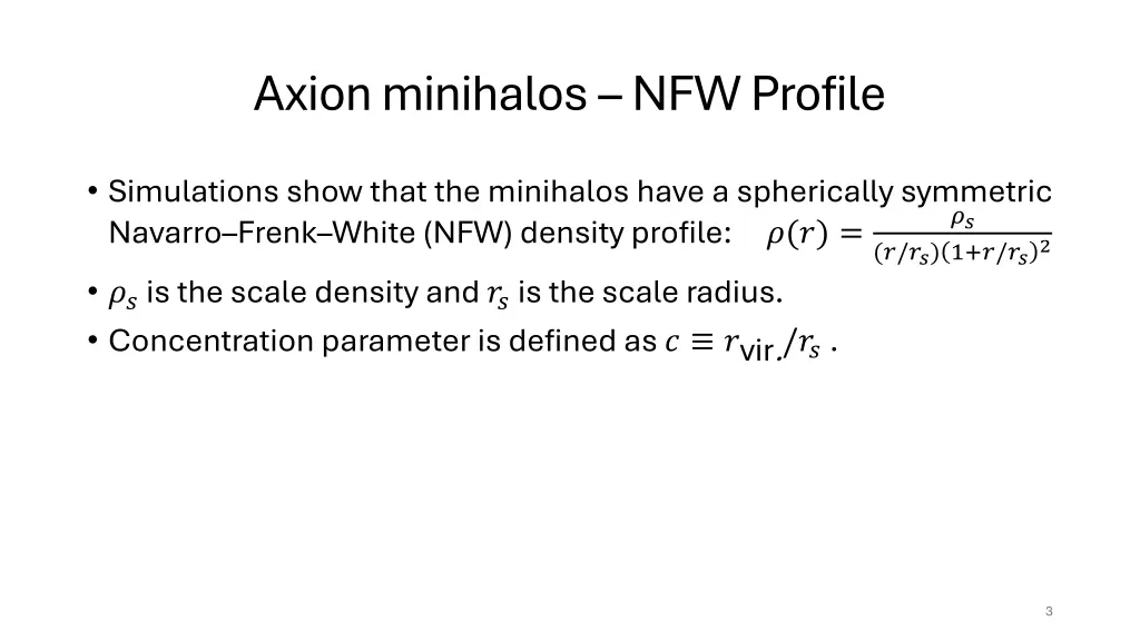 axion minihalos nfw profile