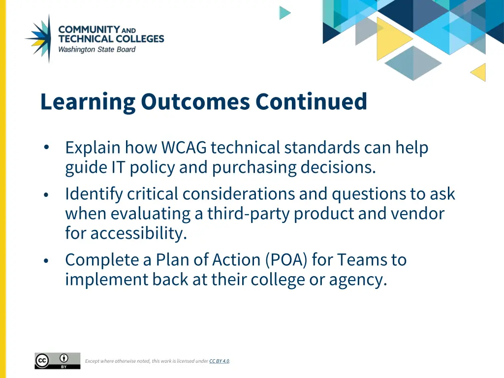learning outcomes continued