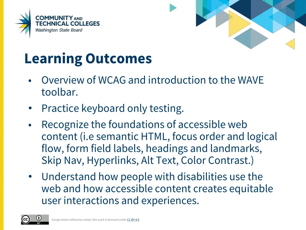 learning outcomes overview of wcag