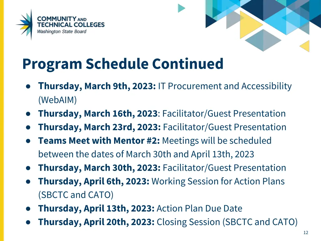 program schedule continued