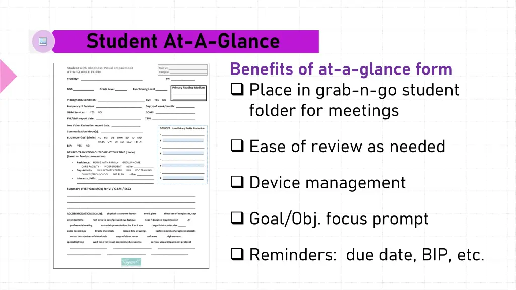 benefits of at a glance form place in grab