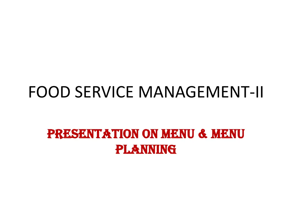 food service management ii