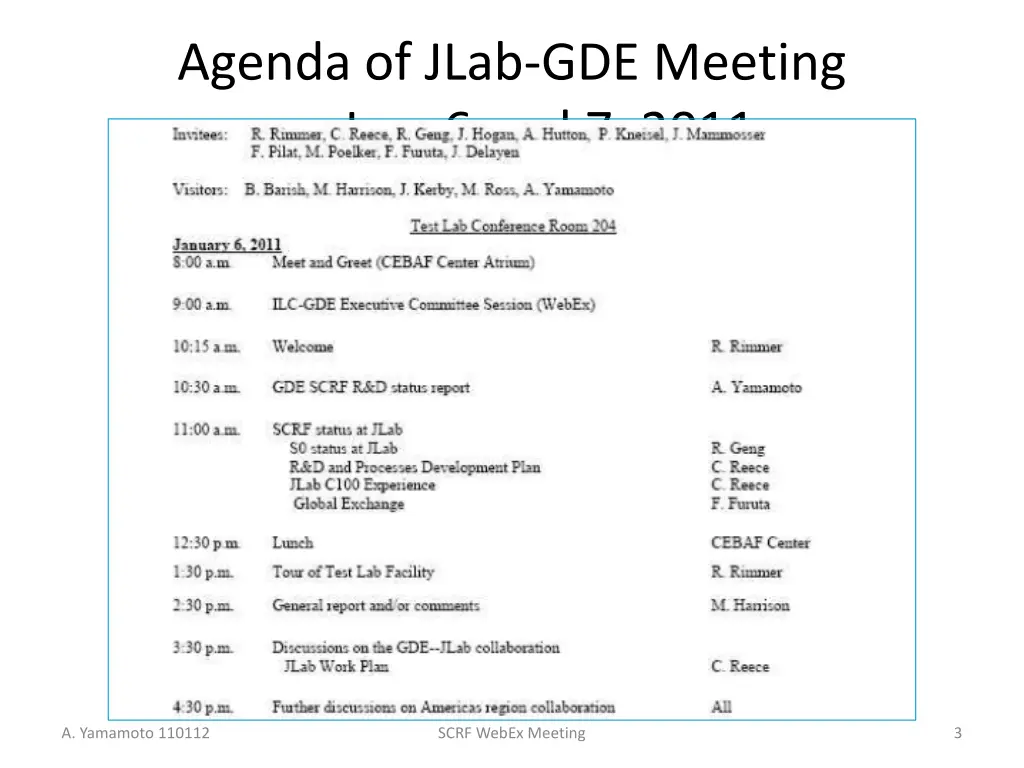 agenda of jlab gde meeting on jan 6 and 7 2011