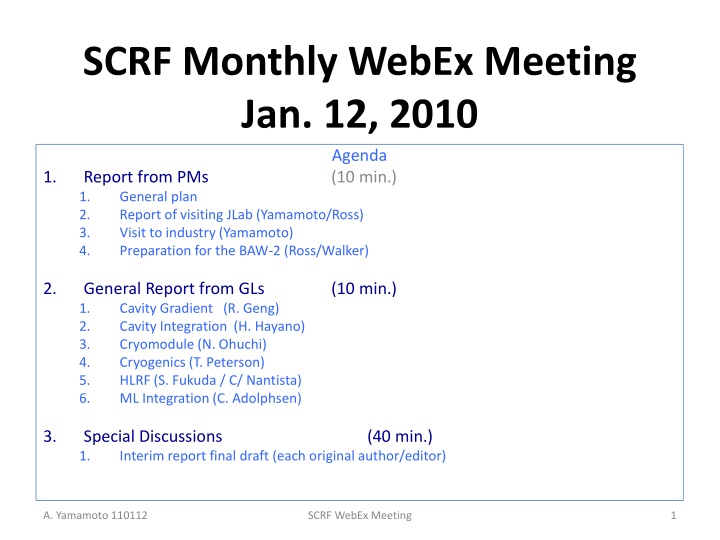 scrf monthly webex meeting jan 12 2010 agenda