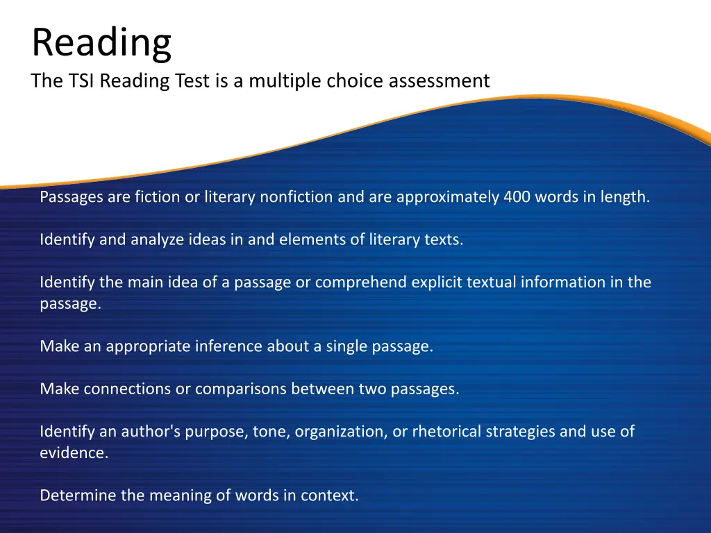 reading the tsi reading test is a multiple choice
