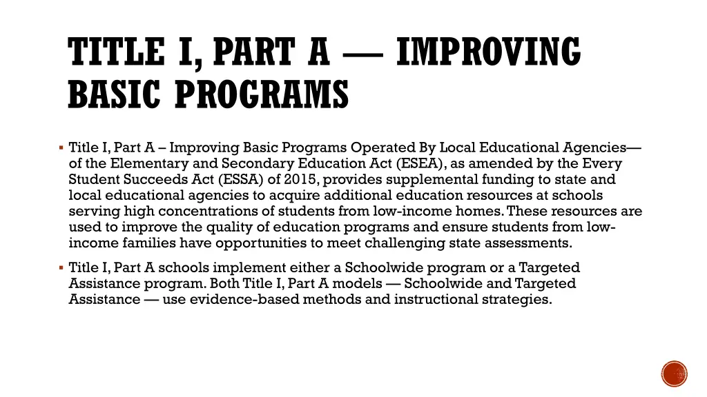 title i part a improving basic programs