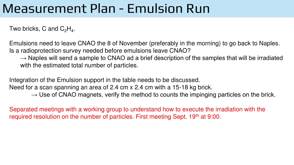 measurement plan emulsion run