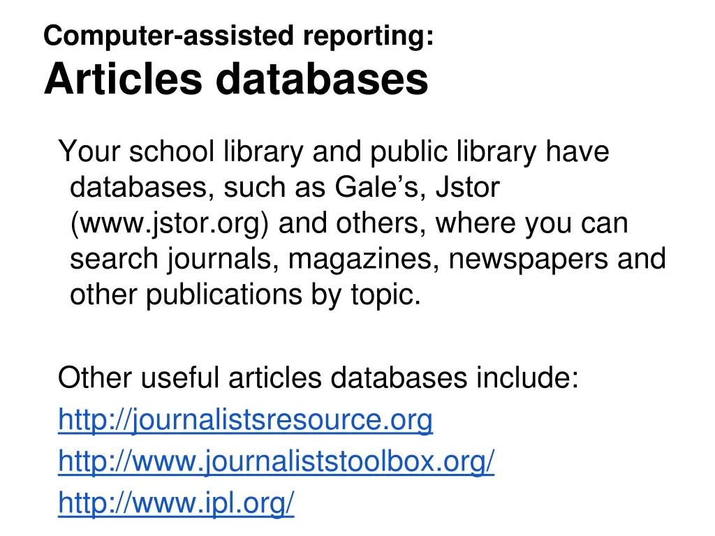 computer assisted reporting articles databases