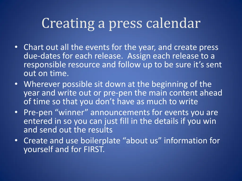 creating a press calendar