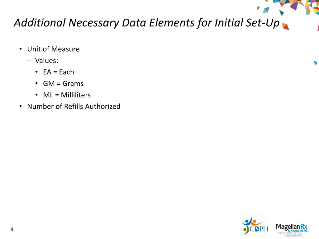 additional necessary data elements for initial