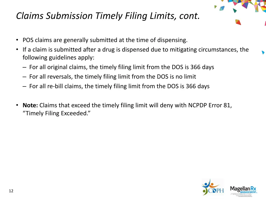 claims submission timely filing limits cont