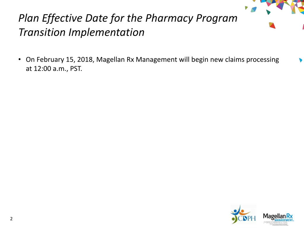 plan effective date for the pharmacy program