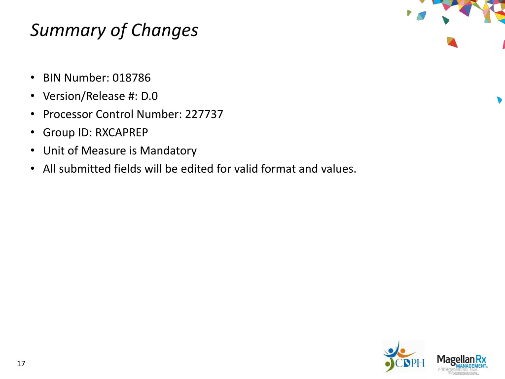 summary of changes