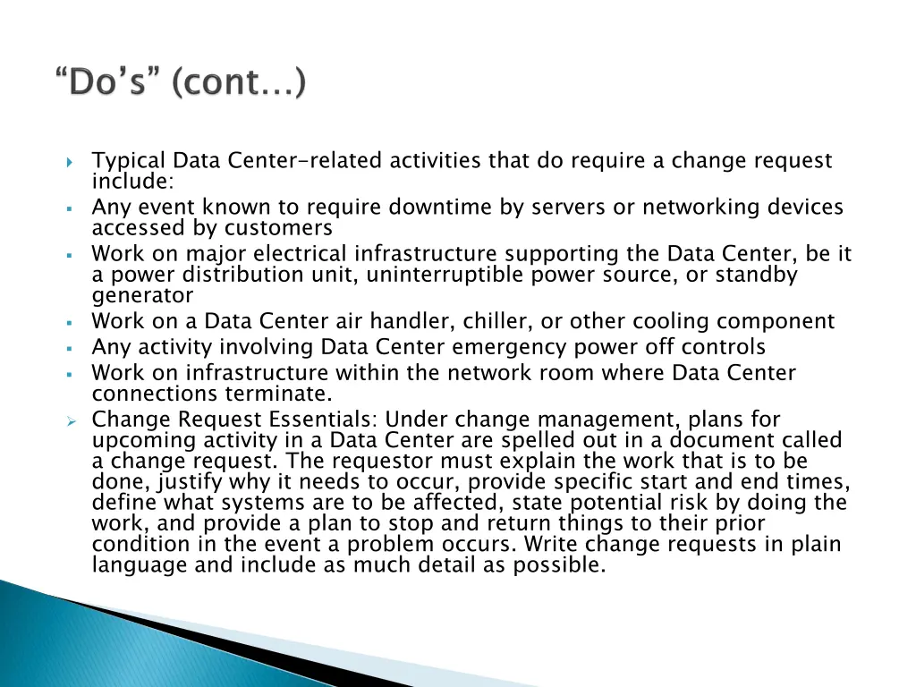 typical data center related activities that