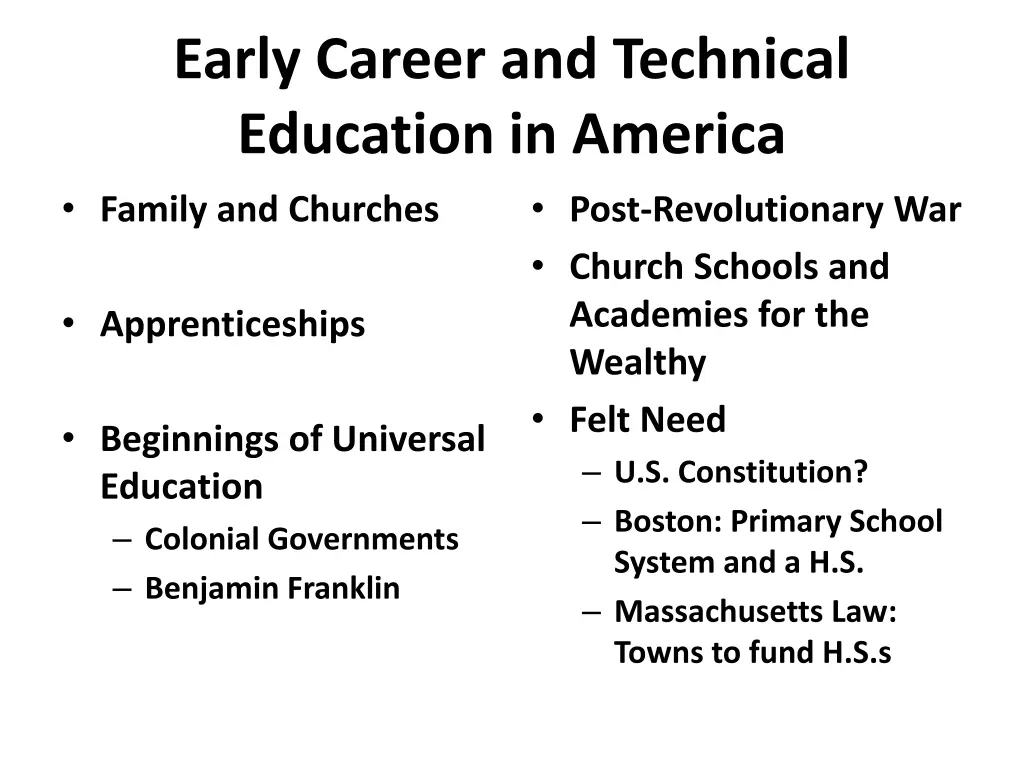 early career and technical education in america