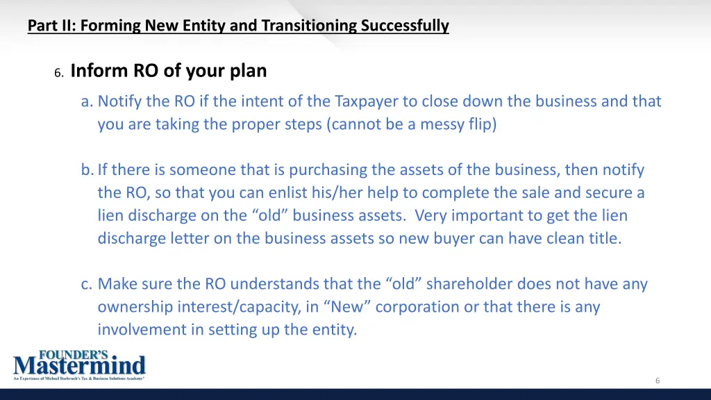 part ii forming new entity and transitioning 1