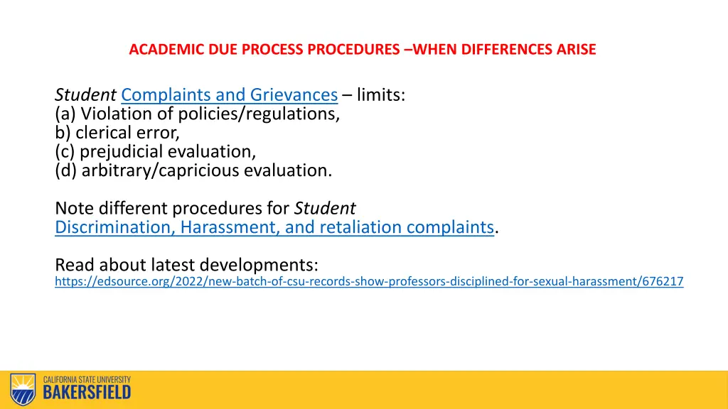 academic due process procedures when differences