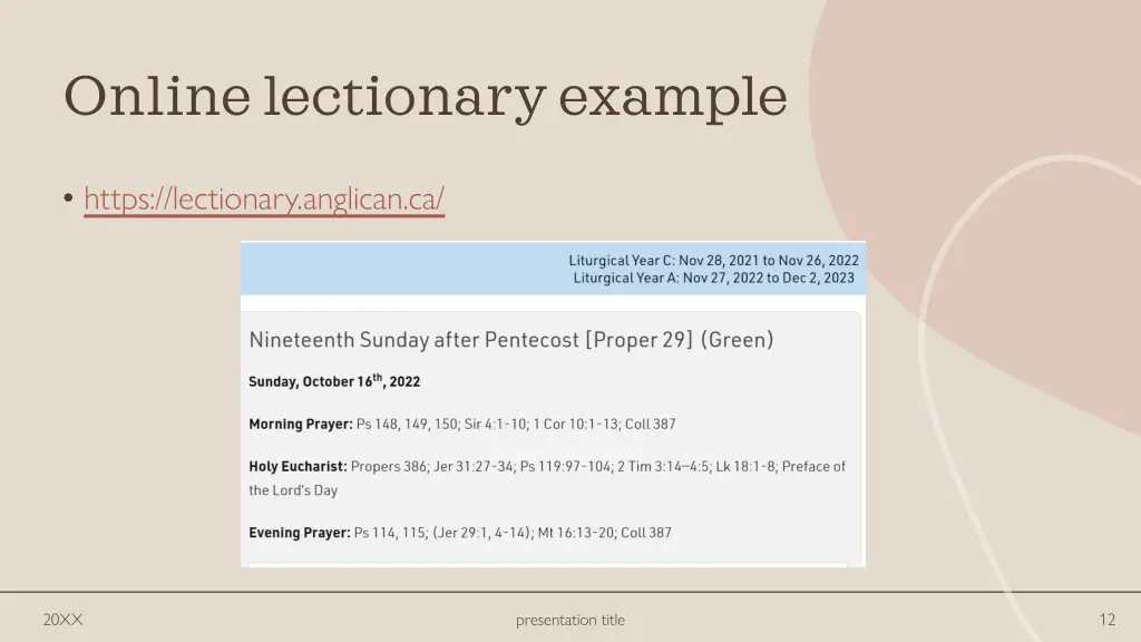 online lectionary example
