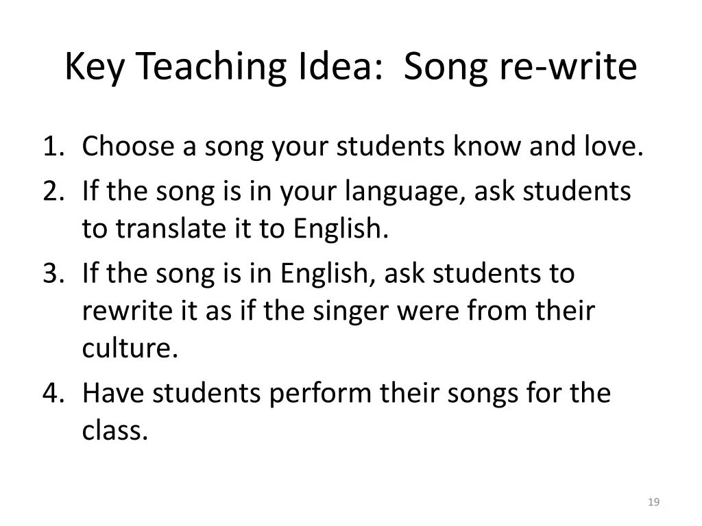 key teaching idea song re write