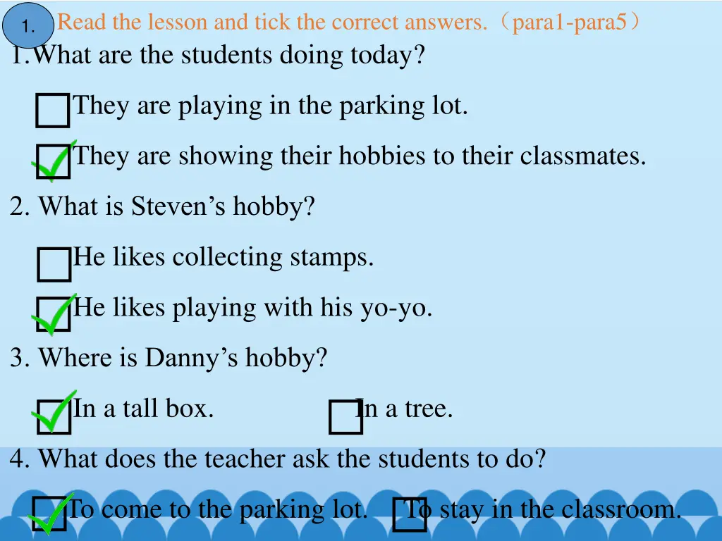 read the lesson and tick the correct answers