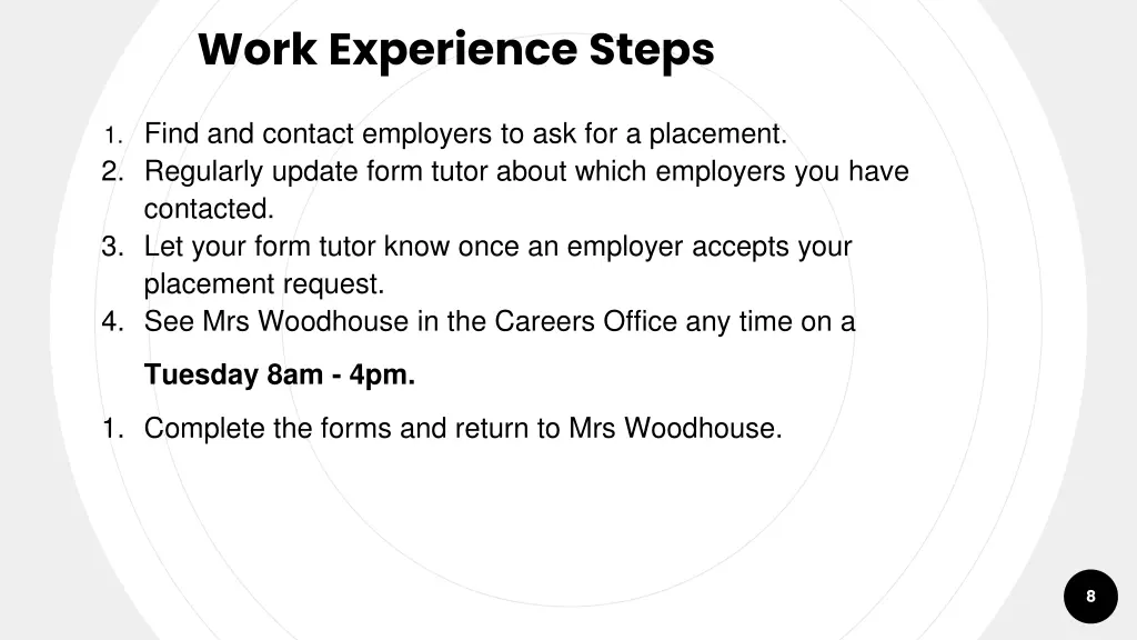 work experience steps
