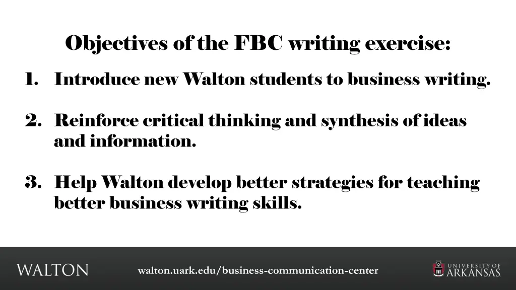 objectives of the fbc writing exercise