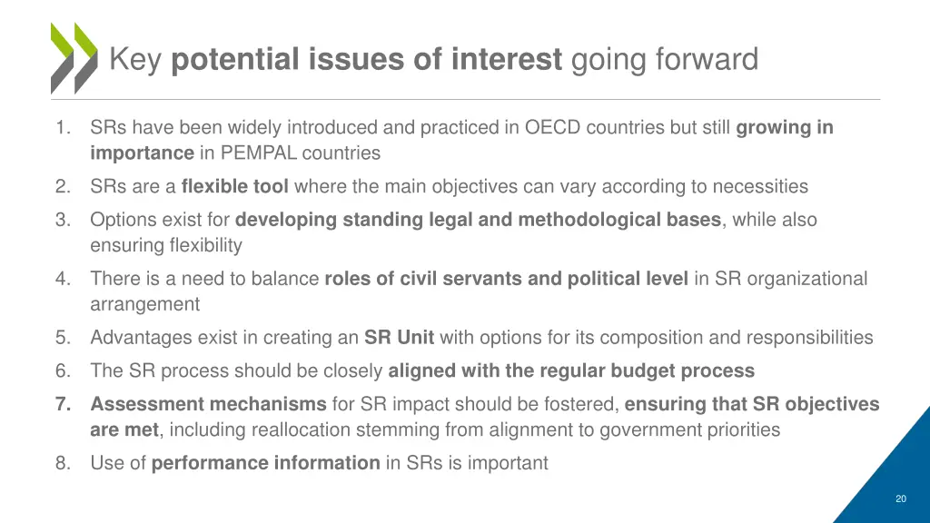 key potential issues of interest going forward