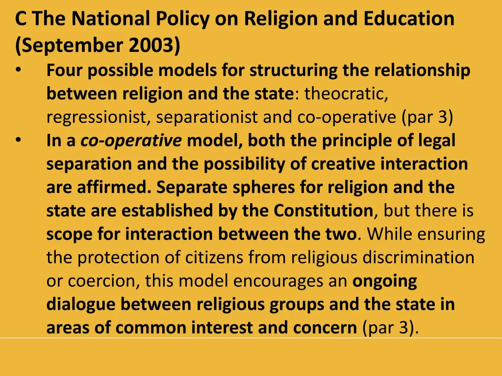 c the national policy on religion and education