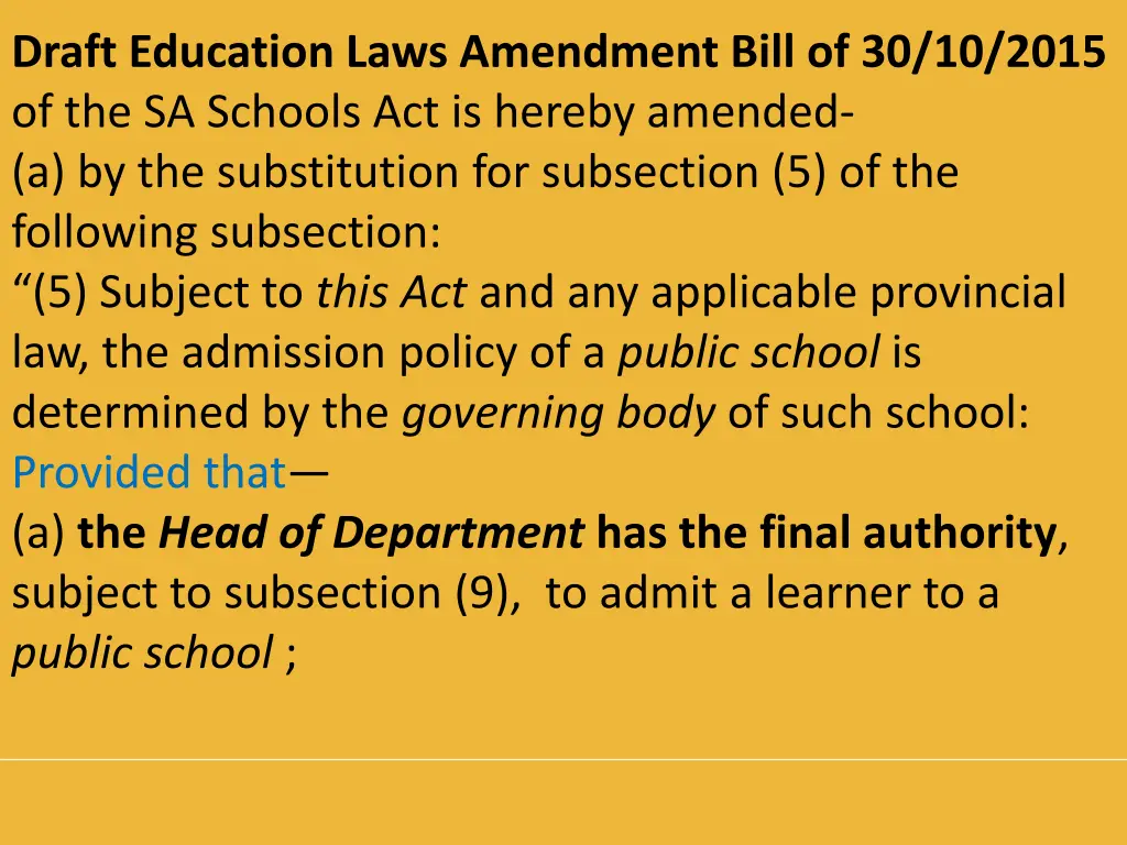 draft education laws amendment bill of 30 10 2015