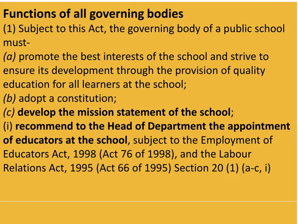 functions of all governing bodies 1 subject